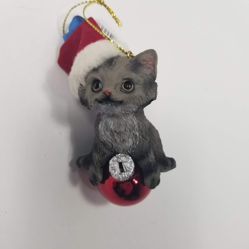 Gray Stripe Kitty Cat Kitten Xmas Ornament Meowy